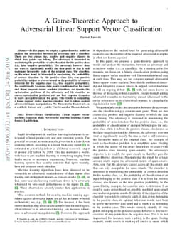 A Game-Theoretic Approach to Adversarial Linear Support Vector
  Classification