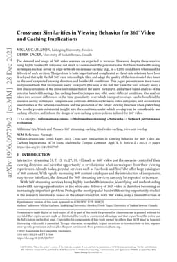 Cross-user Similarities in Viewing Behavior for 360$^{\circ}$ Video and
  Caching Implications