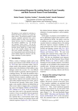 Conversational Response Re-ranking Based on Event Causality and Role
  Factored Tensor Event Embedding