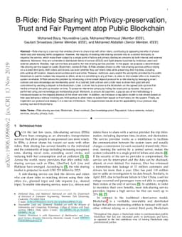 B-Ride: Ride Sharing with Privacy-preservation, Trust and Fair Payment
  atop Public Blockchain