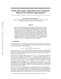 Divide and Couple: Using Monte Carlo Variational Objectives for
  Posterior Approximation