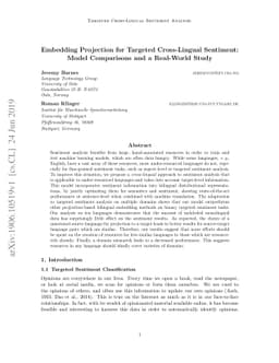 Embedding Projection for Targeted Cross-Lingual Sentiment: Model
  Comparisons and a Real-World Study
