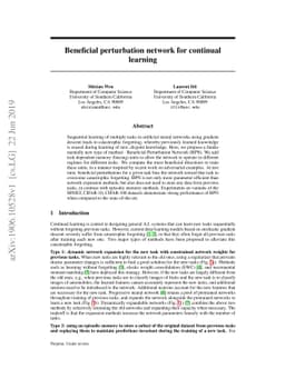 Beneficial perturbation network for continual learning