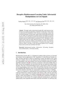 Deceptive Reinforcement Learning Under Adversarial Manipulations on Cost
  Signals
