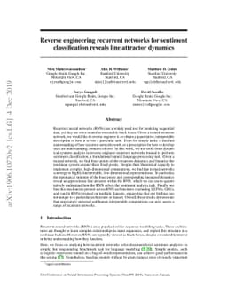 Reverse engineering recurrent networks for sentiment classification
  reveals line attractor dynamics