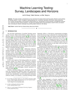 Machine Learning Testing: Survey, Landscapes and Horizons