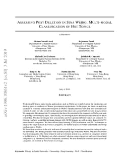 Assessing Post Deletion in Sina Weibo: Multi-modal Classification of Hot
  Topics