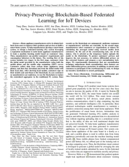 Privacy-Preserving Blockchain-Based Federated Learning for IoT Devices