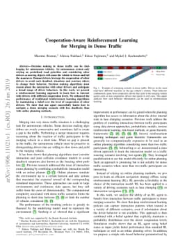 Cooperation-Aware Reinforcement Learning for Merging in Dense Traffic