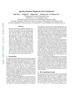 Sharing Attention Weights for Fast Transformer