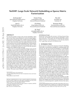 NetSMF: Large-Scale Network Embedding as Sparse Matrix Factorization