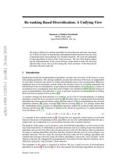 Re-ranking Based Diversification: A Unifying View