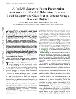 A PolSAR Scattering Power Factorization Framework and Novel
  Roll-Invariant Parameters Based Unsupervised Classification Scheme Using a
  Geodesic Distance