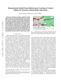 Demonstration-Guided Deep Reinforcement Learning of Control Policies for
  Dexterous Human-Robot Interaction