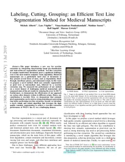 Labeling, Cutting, Grouping: an Efficient Text Line Segmentation Method
  for Medieval Manuscripts