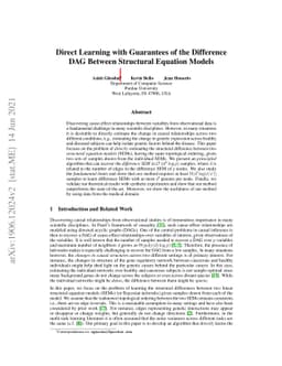 Direct Learning with Guarantees of the Difference DAG Between Structural
  Equation Models