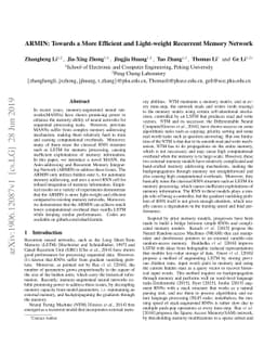 ARMIN: Towards a More Efficient and Light-weight Recurrent Memory
  Network
