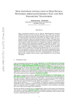 New pointwise convolution in Deep Neural Networks through Extremely Fast
  and Non Parametric Transforms