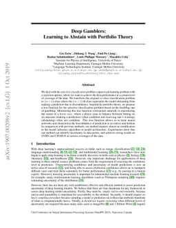 Deep Gamblers: Learning to Abstain with Portfolio Theory