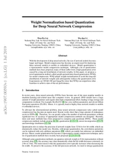 Weight Normalization based Quantization for Deep Neural Network
  Compression