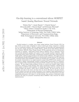 On-chip learning in a conventional silicon MOSFET based Analog Hardware
  Neural Network