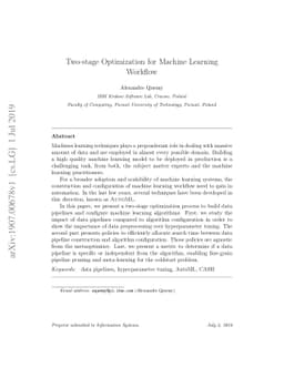 Two-stage Optimization for Machine Learning Workflow