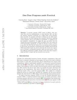 One-Time Programs made Practical