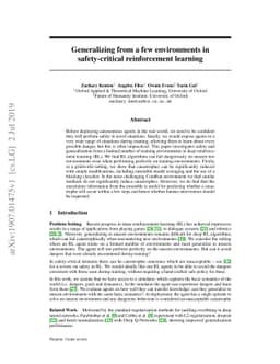Generalizing from a few environments in safety-critical reinforcement
  learning