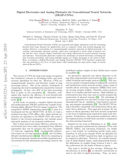 Digital Electronics and Analog Photonics for Convolutional Neural
  Networks (DEAP-CNNs)