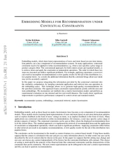 Embedding models for recommendation under contextual constraints