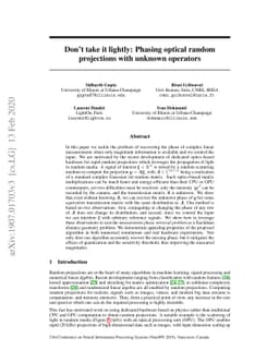 Don't take it lightly: Phasing optical random projections with unknown
  operators