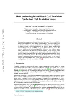 Mask Embedding in conditional GAN for Guided Synthesis of High
  Resolution Images