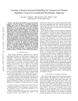 Learning a Domain-Invariant Embedding for Unsupervised Domain Adaptation
  Using Class-Conditioned Distribution Alignment