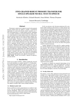 Fine-grained robust prosody transfer for single-speaker neural
  text-to-speech