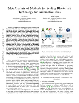 MetaAnalysis of Methods for Scaling Blockchain Technology for Automotive
  Uses