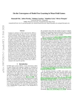 On the Convergence of Model Free Learning in Mean Field Games