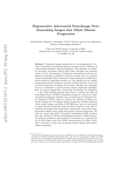Degenerative Adversarial NeuroImage Nets: Generating Images that Mimic
  Disease Progression