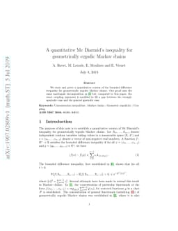 A quantitative Mc Diarmid's inequality for geometrically ergodic Markov
  chains
