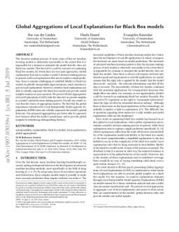 Global Aggregations of Local Explanations for Black Box models