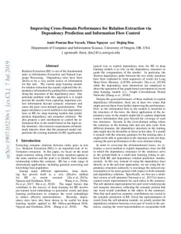 Improving Cross-Domain Performance for Relation Extraction via
  Dependency Prediction and Information Flow Control