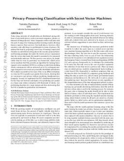 Privacy-Preserving Classification with Secret Vector Machines