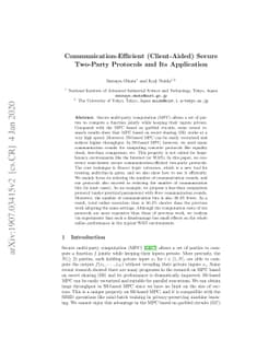 Communication-Efficient (Client-Aided) Secure Two-Party Protocols and
  Its Application