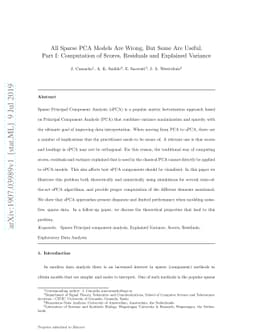 All Sparse PCA Models Are Wrong, But Some Are Useful. Part I:
  Computation of Scores, Residuals and Explained Variance