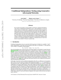 Conditional Independence Testing using Generative Adversarial Networks