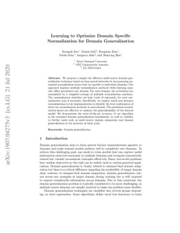 Learning to Optimize Domain Specific Normalization for Domain
  Generalization