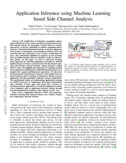 Application Inference using Machine Learning based Side Channel Analysis