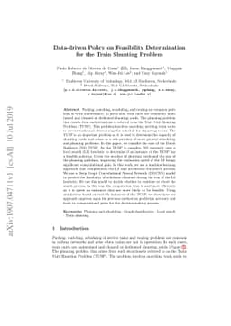 Data-driven Policy on Feasibility Determination for the Train Shunting
  Problem