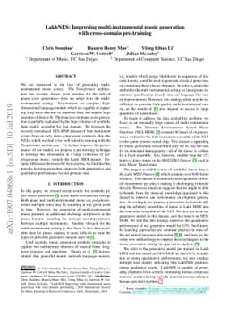 LakhNES: Improving multi-instrumental music generation with cross-domain
  pre-training