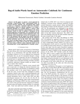 Bag-of-Audio-Words based on Autoencoder Codebook for Continuous Emotion
  Prediction