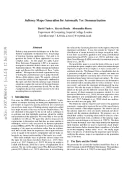 Saliency Maps Generation for Automatic Text Summarization